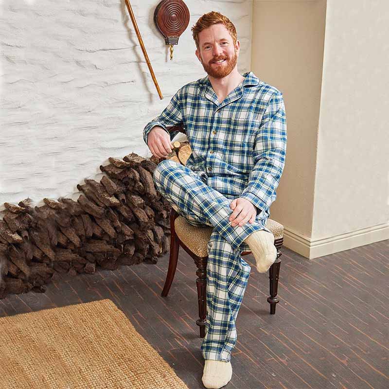 Men's Cotton Flannel Pajamas Scottish Tartan Design