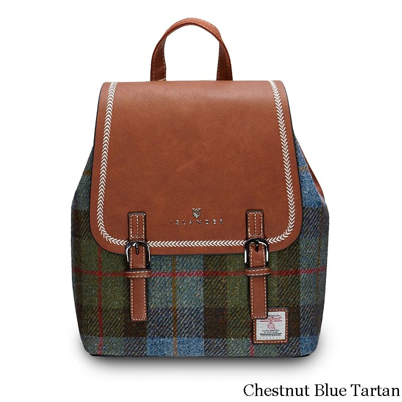 Islander Harris Tweed Mini Backpack NWT in Tartan Green Vegan Leather Bag Islander Jura Backpack with HARRIS TWEED - Blue Tartan  main image 4