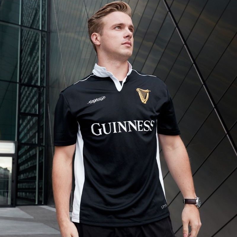 Guinness Performance Rugby Shirt, Manches Courtes, Noir/Blanc (Petit