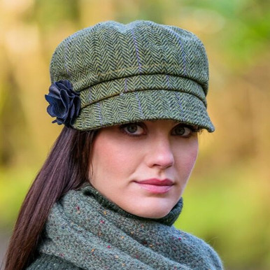 Mucros Weavers Ladies Tweed Newsboy Hat Mucros Weavers Irish Green Tweed Newsboy Hat for Women Made  main image 3