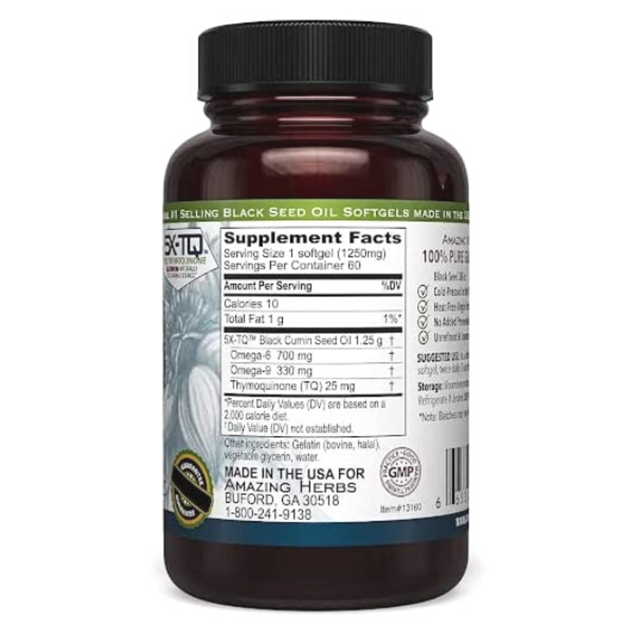 Black Seed Oil Premium 1250mg - 60 Softgels - Vita Health Ltd