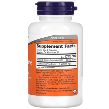 L-Methionine 500mg (with vitamin B6) - 100 Capsules L-Methionine 500mg (with vitamin B6) - 100 Capsules