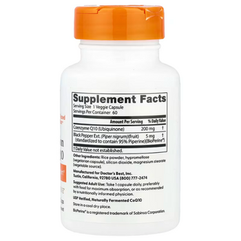 Doctor's Best High Absorption CoQ10 with BioPerine 200mg - 60 Vege Capsules 