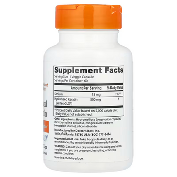 Doctor's Best Keratin (Hydrolyzed) 500 mg - 60 Vege Capsules