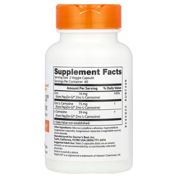 Doctors Best PepZin GI Zinc Carnosine Complex - 120 Vege Capsules