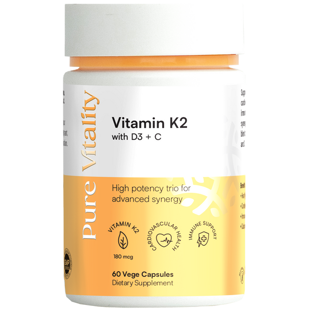 Pure Vitality Vitamin K2 with D3 plus C - 60 Capsules