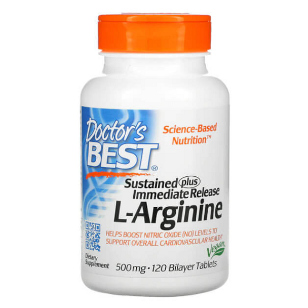 Doctor's Best L-Arginine (Sustained + Immediate Release) - 120 Bilayer Tablets 