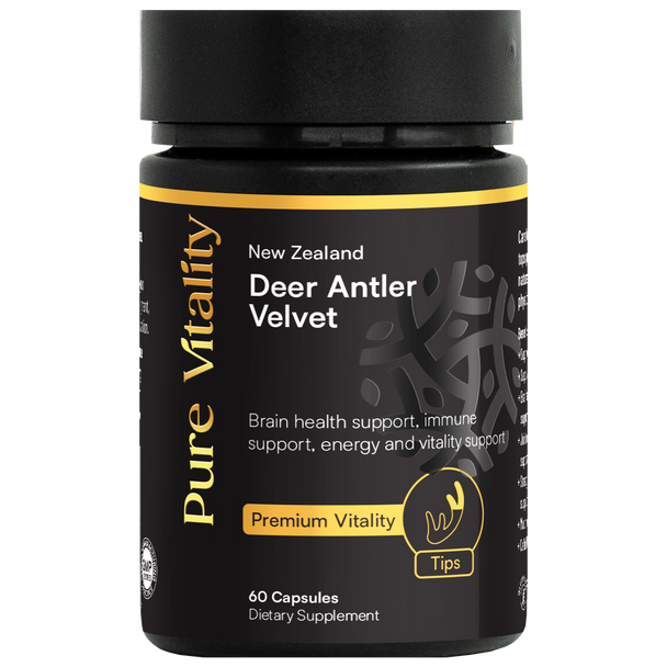 Pure Vitality Deer Antler Velvet Premium Tips 250mg - 60 Capsules