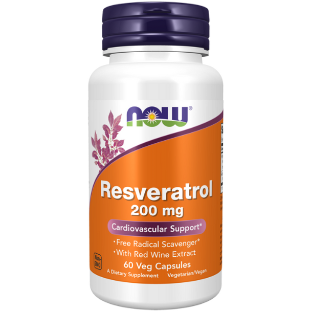 NOW Foods Resveratrol 200mg (With Red Wine Extract)   - 60 Vege Capsules