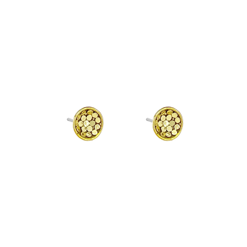 ES301 Round Sold Brass Polka Dot Concave Stud Earrings