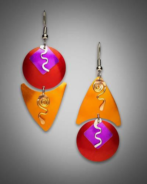 SP2 Asymmetric Anodized Aluminum Earrings in Hot Color Combo