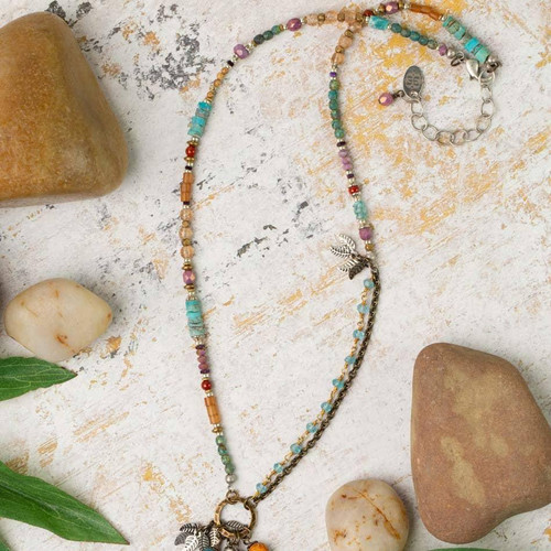 Earthen 16-18" Turquoise, Czech Glass, Spiny Oyster Cluster Necklace