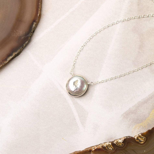 Favorites 16.5-18.5" SS Silver Pearl Bezel Simple Necklace