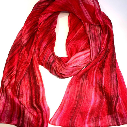Hand-dyed Watercolor Red Hibiscus Skinny Silk Scarf