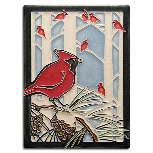 Winter Cardinals 6x8 Handcrafted Ceramic Art Tile