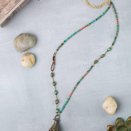 Love One Another 32.5-34.5" Lapis, Turquoise, Red Coral Statement Necklace