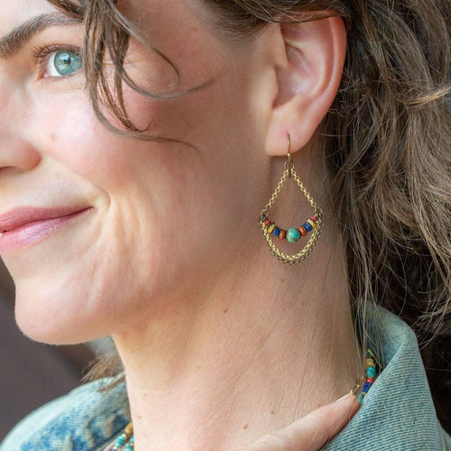 Love One Another Wood, Turquoise, Lapis Statement Earrings