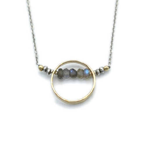 14kt Gold Filled Circle w/ Faceted Labradorite  Necklace