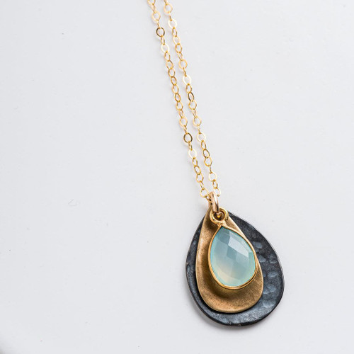Mixed Metal Chalcedony Petal Necklace