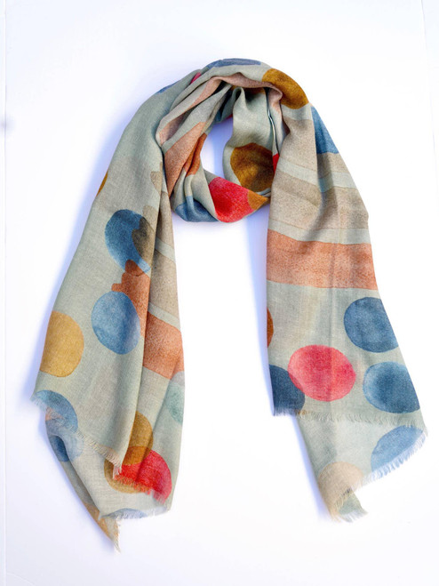 Soft Jade Kas Polka Wool Scarf/Wrap