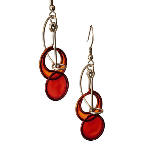 505b Orange Red Stainless Steel and Resin Earring