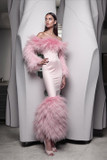 Off Shoulder Feathered Dress