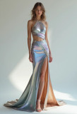 Iridescent Halter Neck Gown