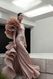 Long Sleeved Gown with Ruffled Train