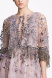 Marchesa Couture Plunging V-Neck Floral Tulle Gown w/ Cape M27500