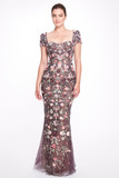 Floral Appliquéd Cap Sleeve Gown