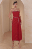 Strapless Midi Dress with Pearl Details
