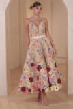 Strapless Floral- Tea-Length Dress