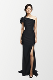One  Shoulder Crepe Slit Gown