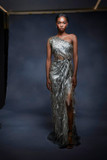 Beaded Ostrich Feathers Slit Gown
