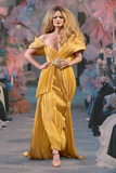 Pleated Draped Shoulder Evening Gown