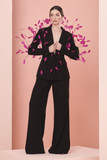 Feathered Crepe Blazer with Pants