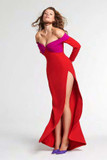 Off Shoulder Long Sleeve Crepe Gown