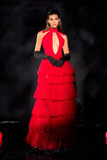 Crepe with Ruffled Tulle Gown
