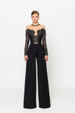 Crepe Jumpsuit with Embroidered Top