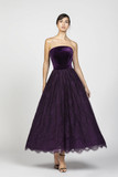 Strapless Velvet and Lace Midi Dress