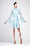 High Collar Chiffon and Lace Dress