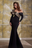 Off Shoulder Long Sleeved Flared Gown