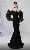 Ruffled Long Sleeve Off Shoulder Gown