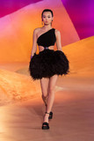 One Shoulder Feather Mini Dress