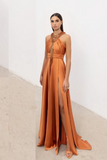 Satin Halter Neck Gown