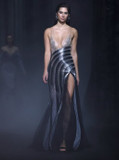 Beaded Tulle Gown with Ruffled Panels