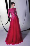 Long Sleeve  Beaded Gown