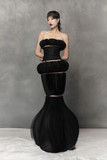 Sculpted Strapless Sheer-Cut Gown