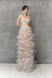 Floral Lace Gown with Metal Beads