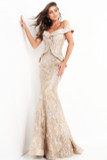 Peplum Embellished Off-Shoulder Gown